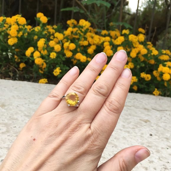 Golden Fluorite .925 Ring Sunshine Yellow Size 7 Sterling Silver - Picture 5 of 15